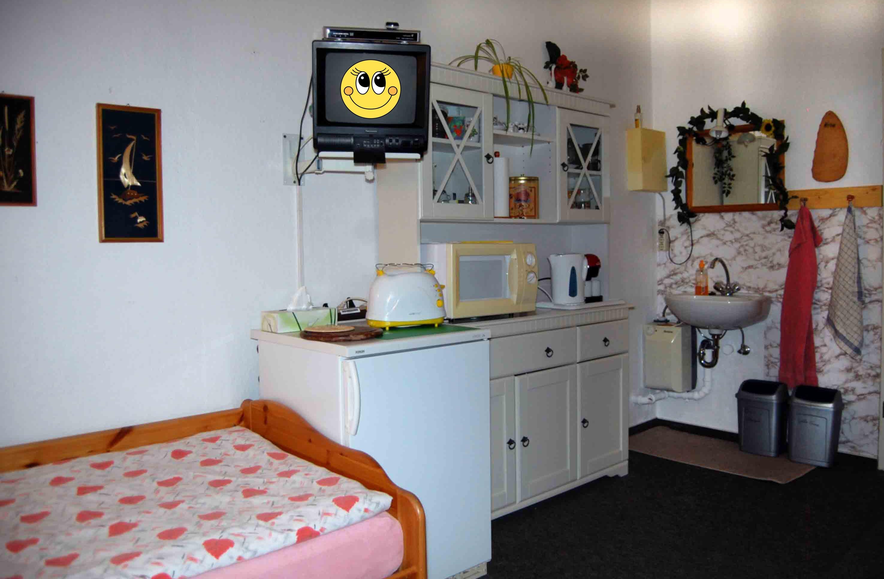 Kleinküche und Waschbecken im Gästezimmer